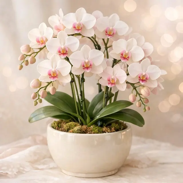 Chậu lan hồ điệp trắng hồng